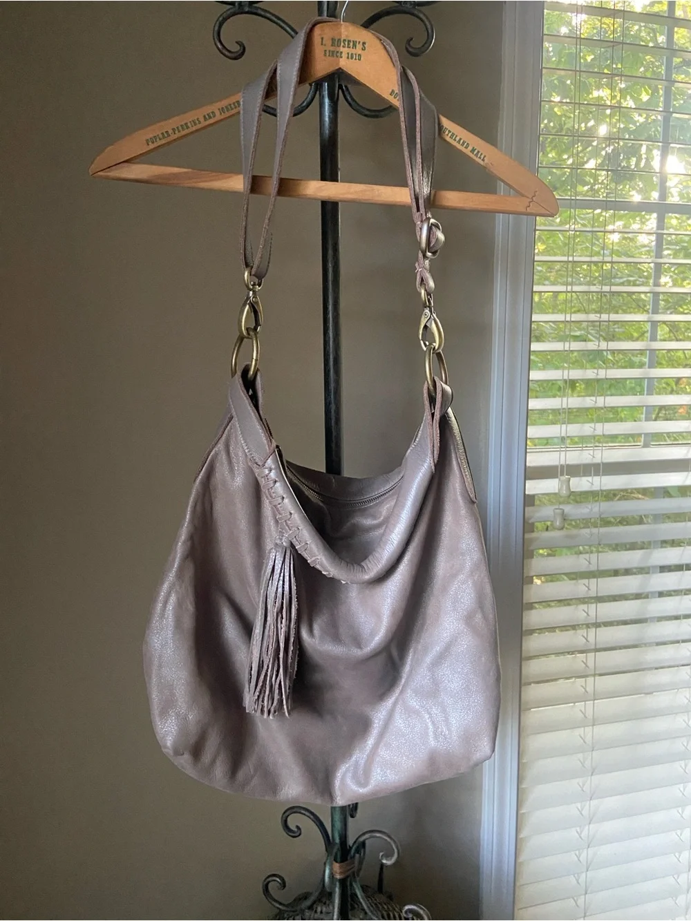 Molly G Nomad Handbag brownish gray color pebbled leather